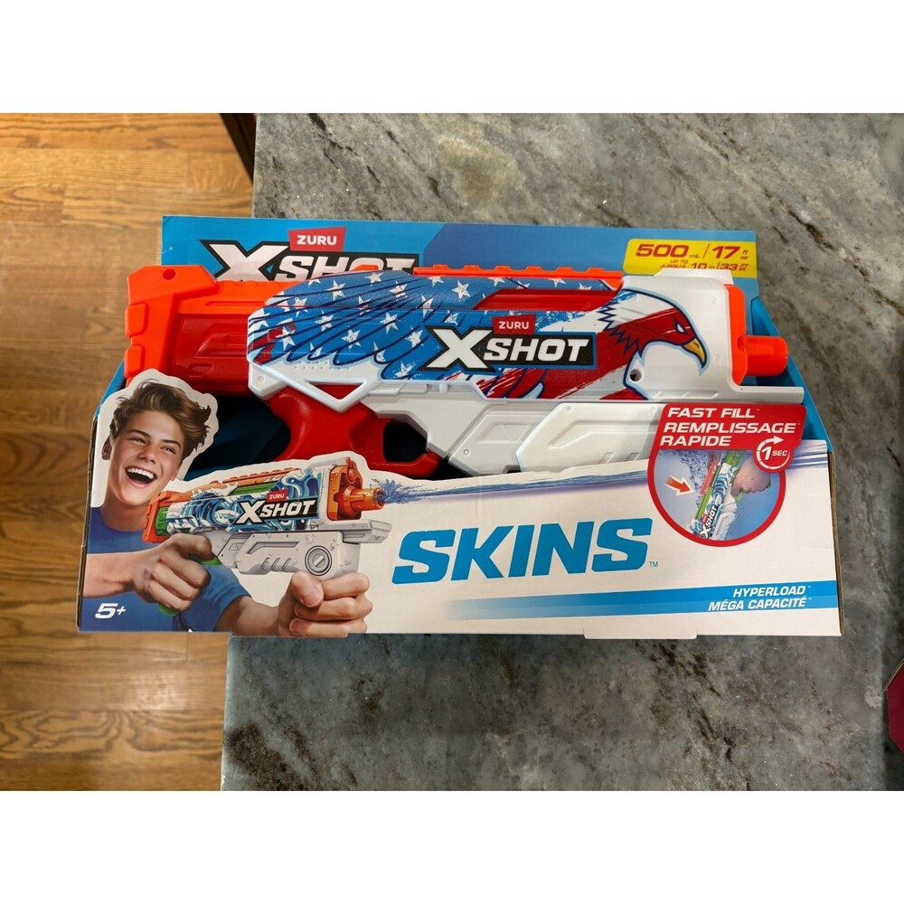 NEW Zuru XSHOT Fast-Fill Skins USA Hyperload Water Blaster- Ages 6+